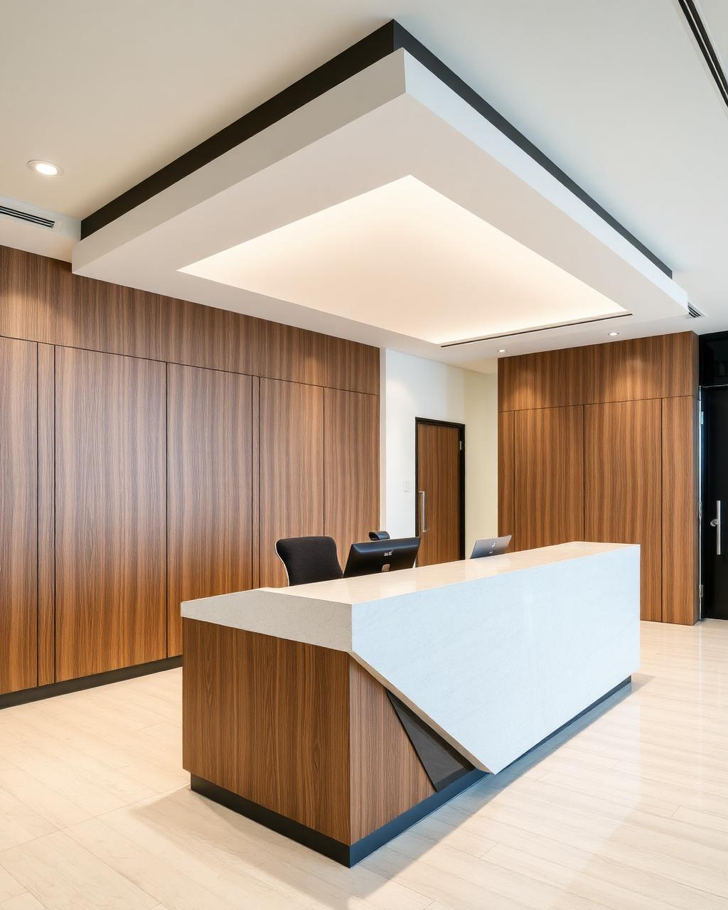 Ambiente corporativo planejado com marcenaria sob medida